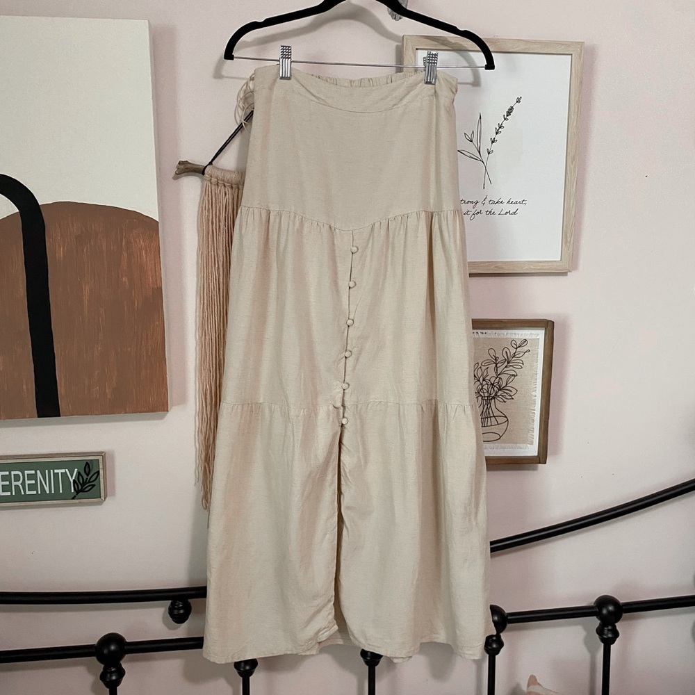 Cream Button-Front Skirt